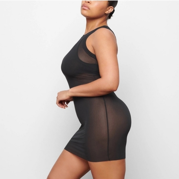 SKIMS Summer Mesh Sleeveless Minidress in Onyx - Picture 2 of 5